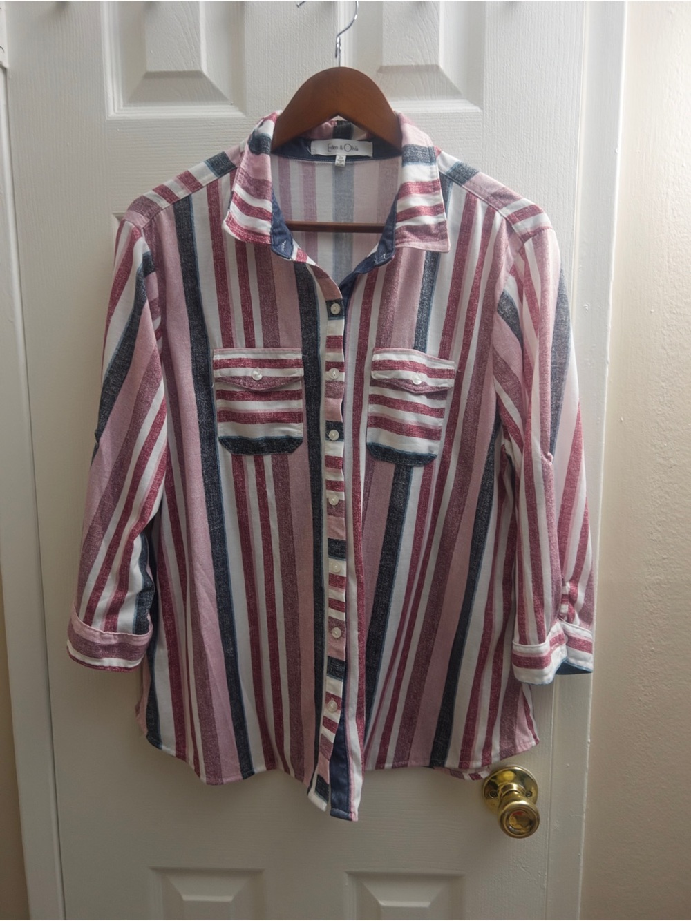 Eden & Olivia Pink and Navy Striped Button-Down Shirt